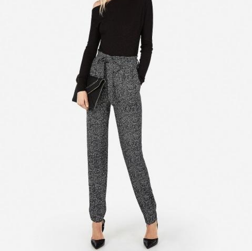 Express Ankle High Rise Paperbag Pant Tie Waist 14